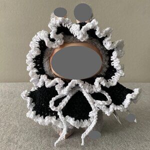 Handmade Crochet Black White Hooded Cloak Outfit for 17cm Doll 1-Piece Set